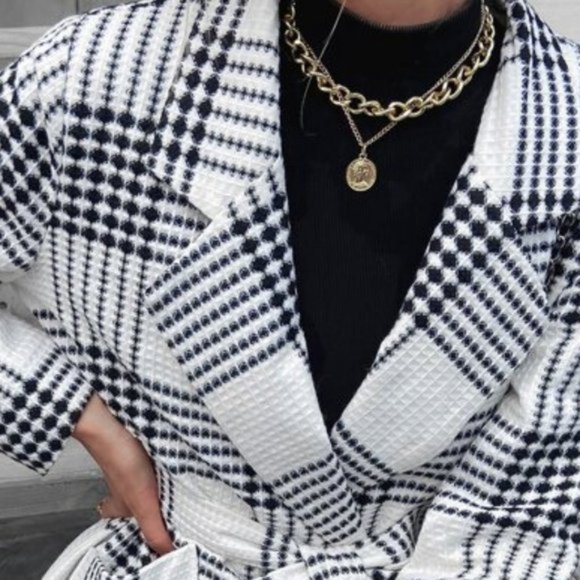 CLASSY Houndstooth Print Trench Coat / Jacket - Picture 5 of 11